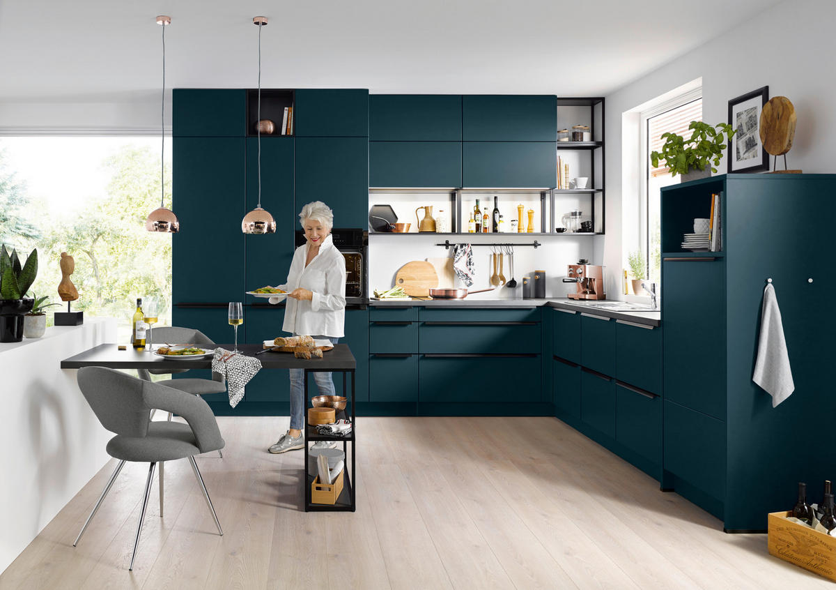 EINBAUKÜCHE SILVIA  - Dunkelblau, Design, Holzwerkstoff - Novel