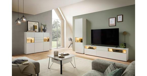 WOHNWAND  in Weiß  285/215/45 cm  - Schwarz/Weiß, KONVENTIONELL, Glas/Holzwerkstoff (285/215/45cm) - Venda