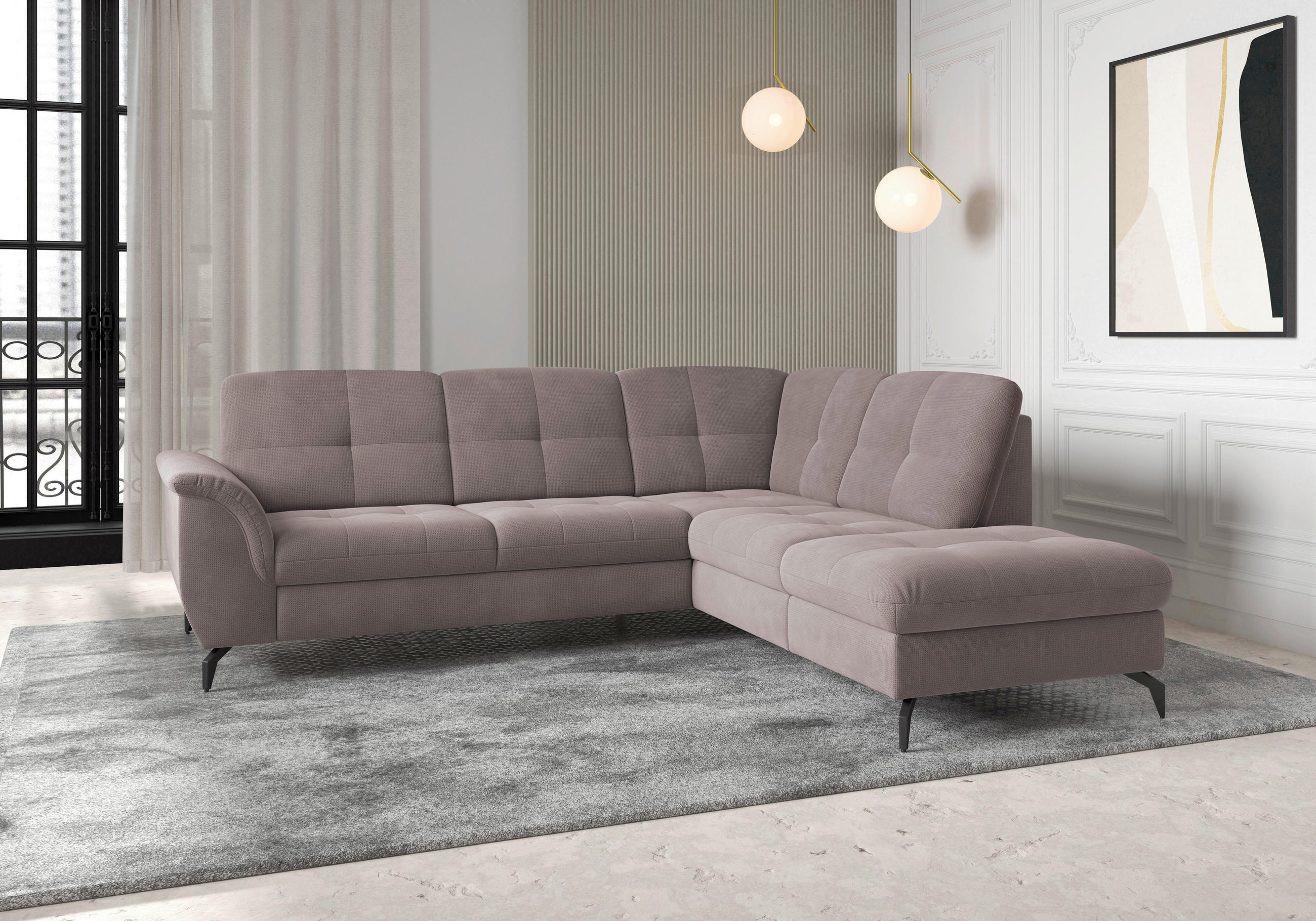 ECKSOFA in Flachgewebe Taupe  - Taupe/Schwarz, Modern, Textil/Metall (244/212cm) - Sit & More