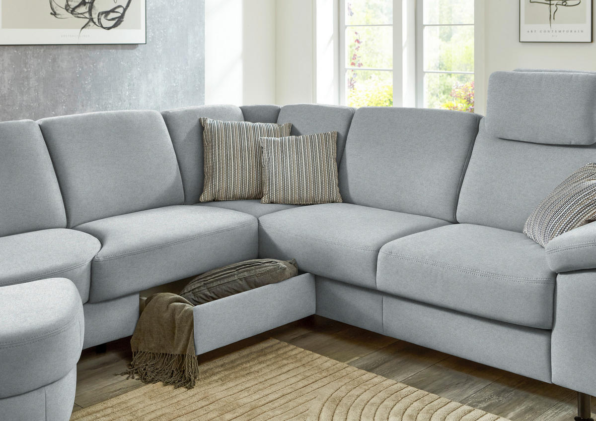 ECKSOFA Flachgewebe Grau  - Schwarz/Grau, Konventionell, Textil/Metall (252/248cm) - Beldomo Comfort