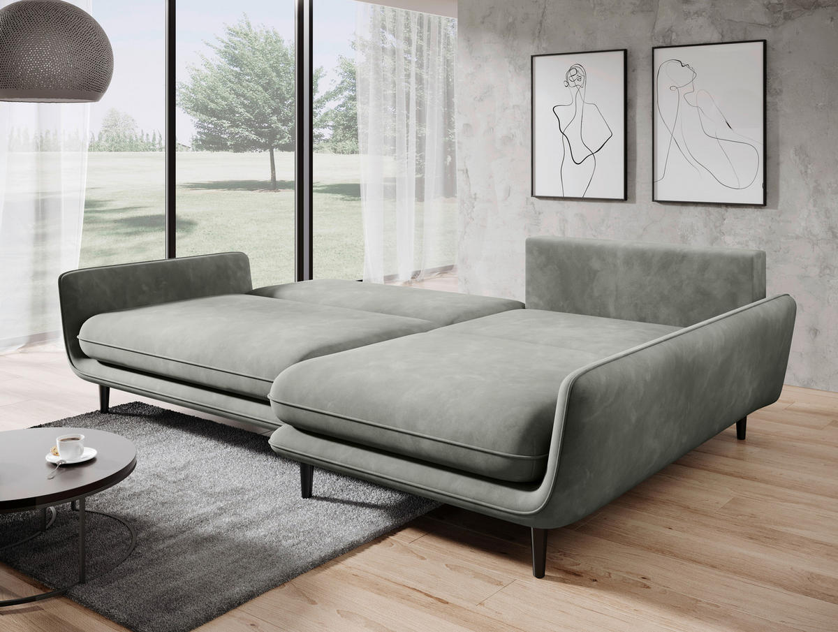 ECKSOFA in Velours Olivgrün  - Schwarz/Olivgrün, Design, Holz/Textil (260/167cm) - Welnova