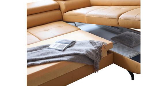 ECKSOFA in Echtleder Senfgelb 270/220 cm - Senfgelb/Schwarz, Design, Leder/Metall (270/220cm) - Novel