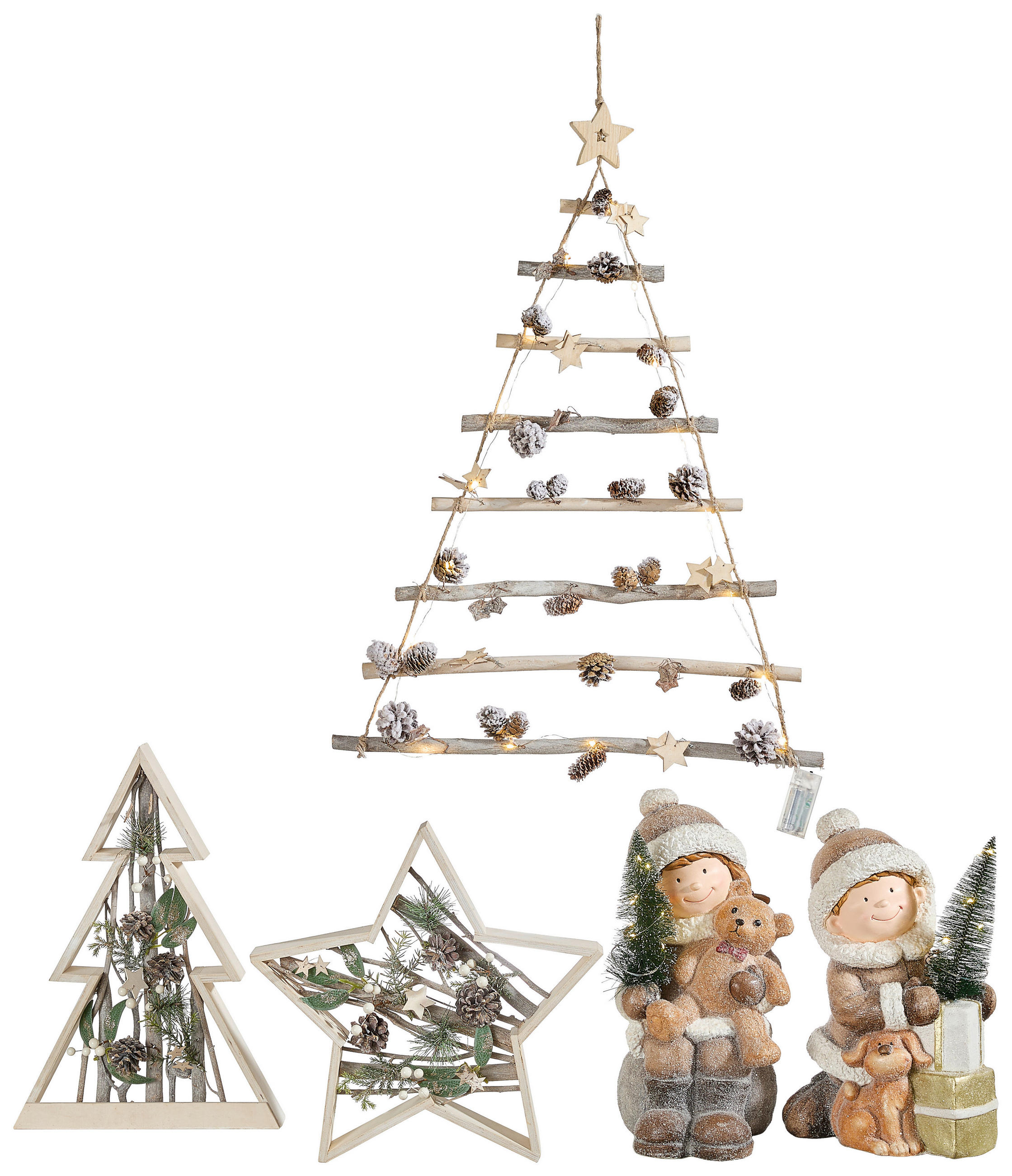 DEKOSTERN  - Waldgrün/Weiß, LIFESTYLE, Naturmaterialien/Holz (39/39/5cm) - X-Mas