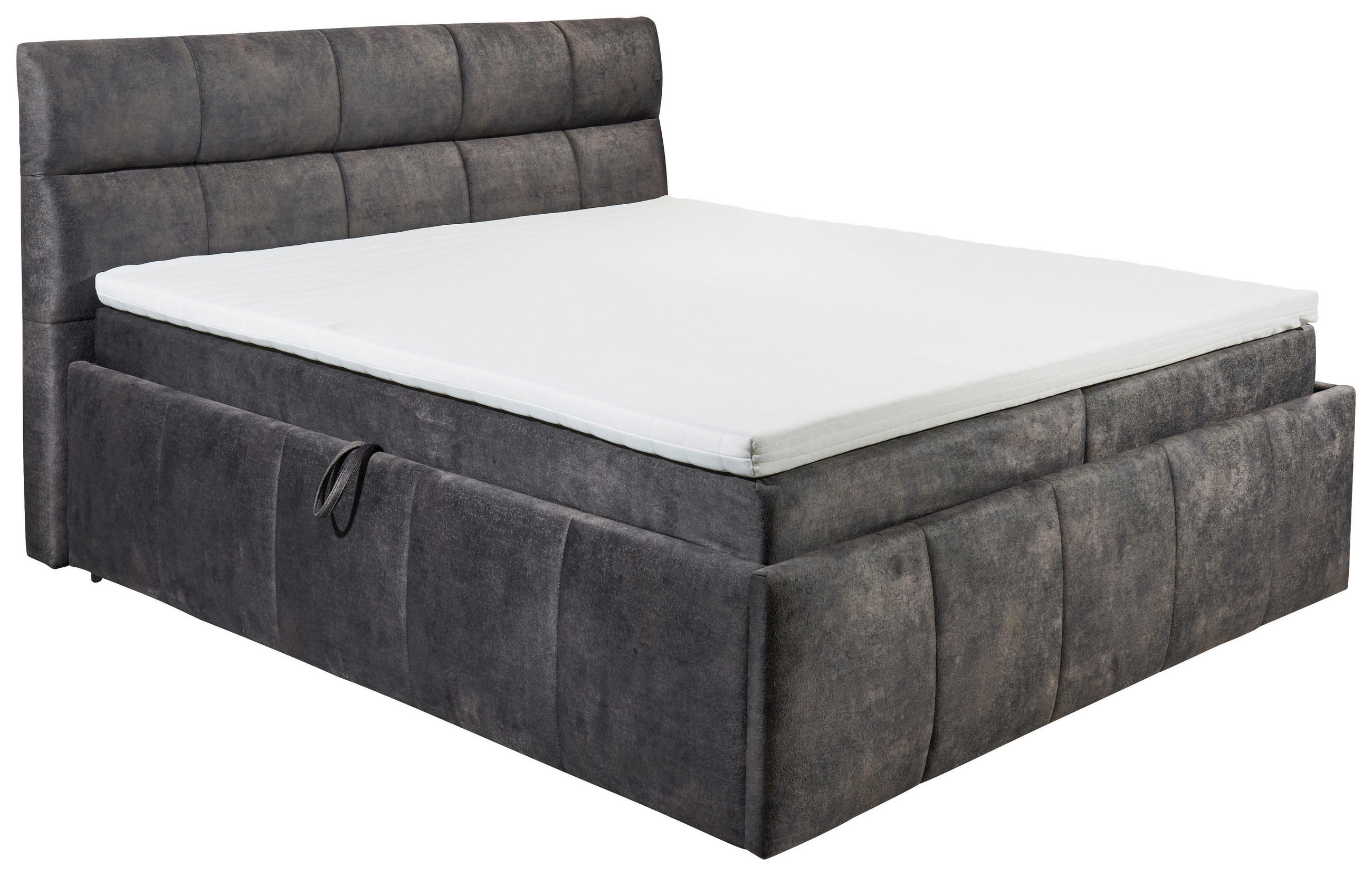 BOXBETT 180/200 cm,  in Dunkelgrau, Bettkasten, Topper, H2 + H2 = mittel  - Dunkelgrau/Schwarz, KONVENTIONELL, Kunststoff/Textil (180/200cm) - Modante