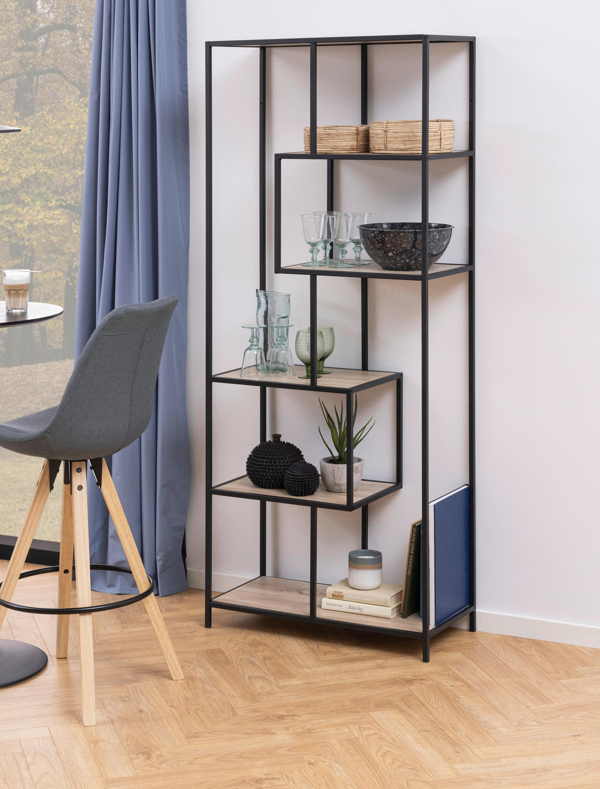REGAL Schwarz, Sonoma Eiche  - Schwarz/Sonoma Eiche, MODERN, Holzwerkstoff/Metall (77/185/35cm)