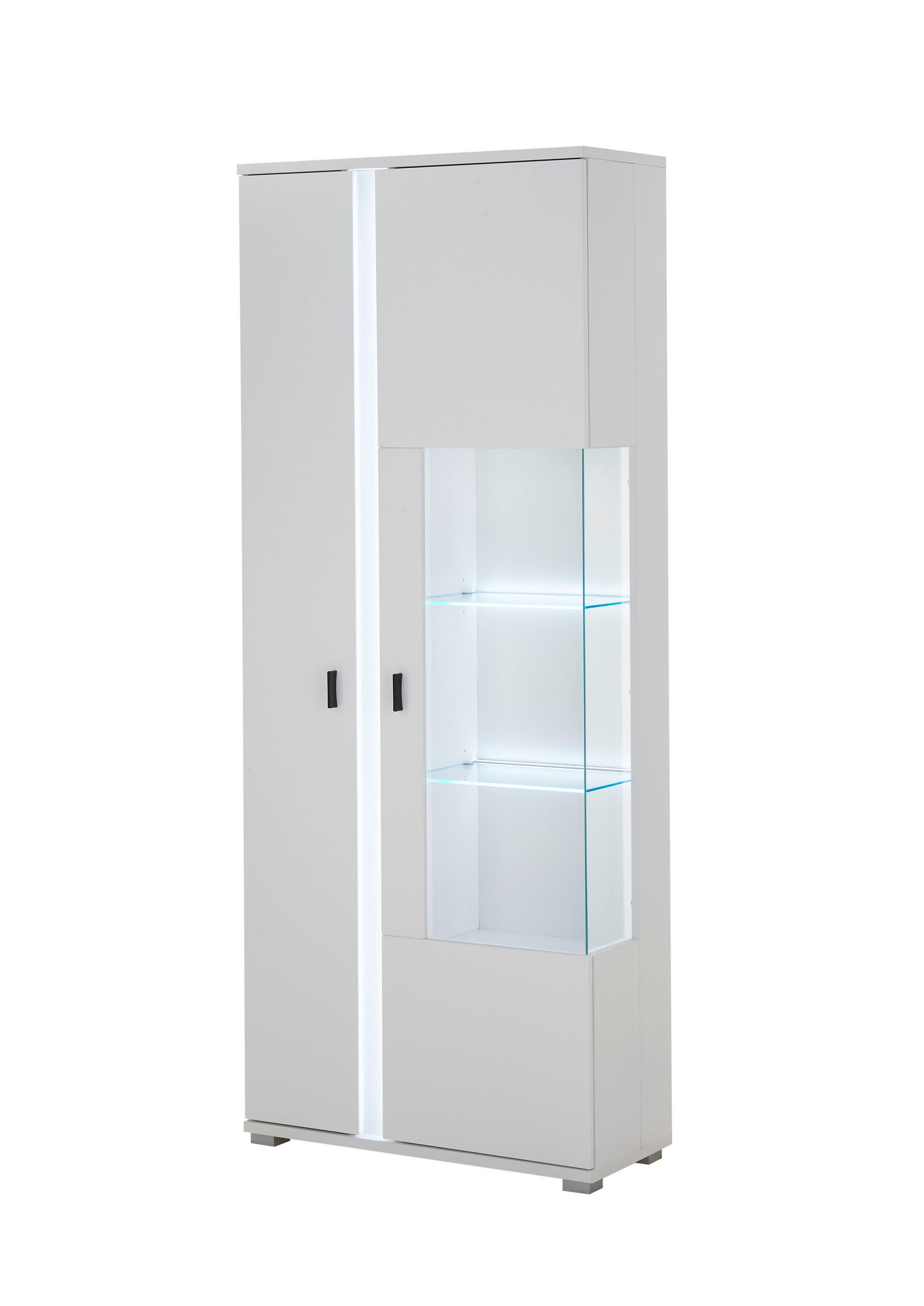 VITRINE in Weiß  - Silberfarben/Schwarz, Design, Glas/Holzwerkstoff (80/200/35cm) - MID.YOU
