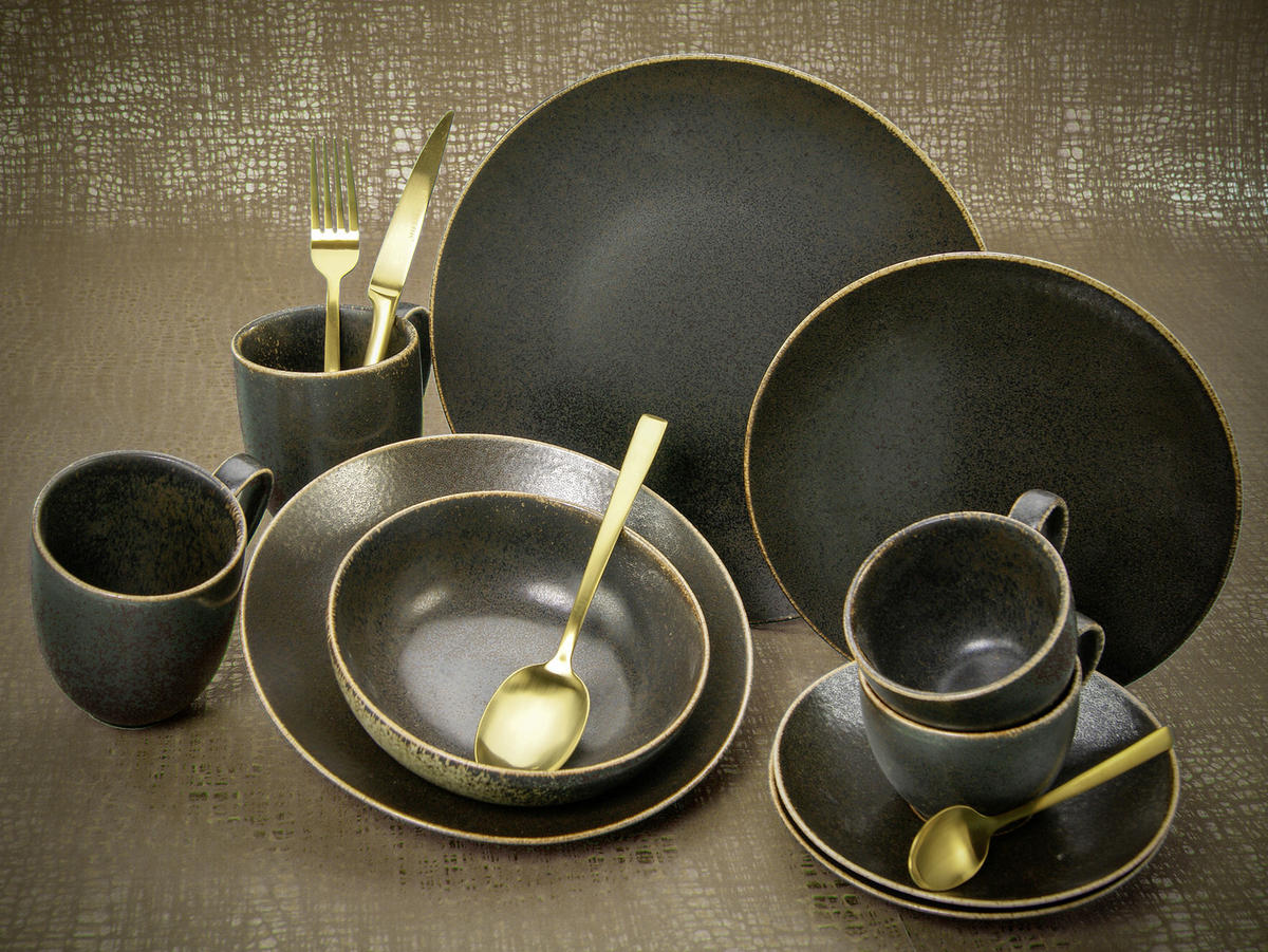 KOMBISERVICE Rusty 20-teilig  - Goldfarben/Schwarz, Design, Keramik (33/34/34cm) - Creatable