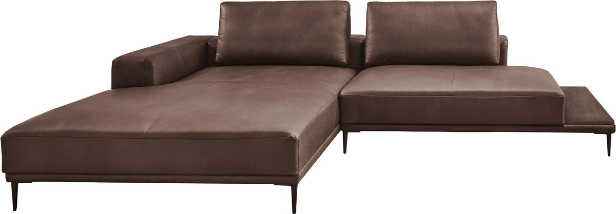 ECKSOFA in Echtleder Dunkelbraun  - Dunkelbraun/Schwarz, Design, Leder/Metall (201/304cm) - Emilio Belluti