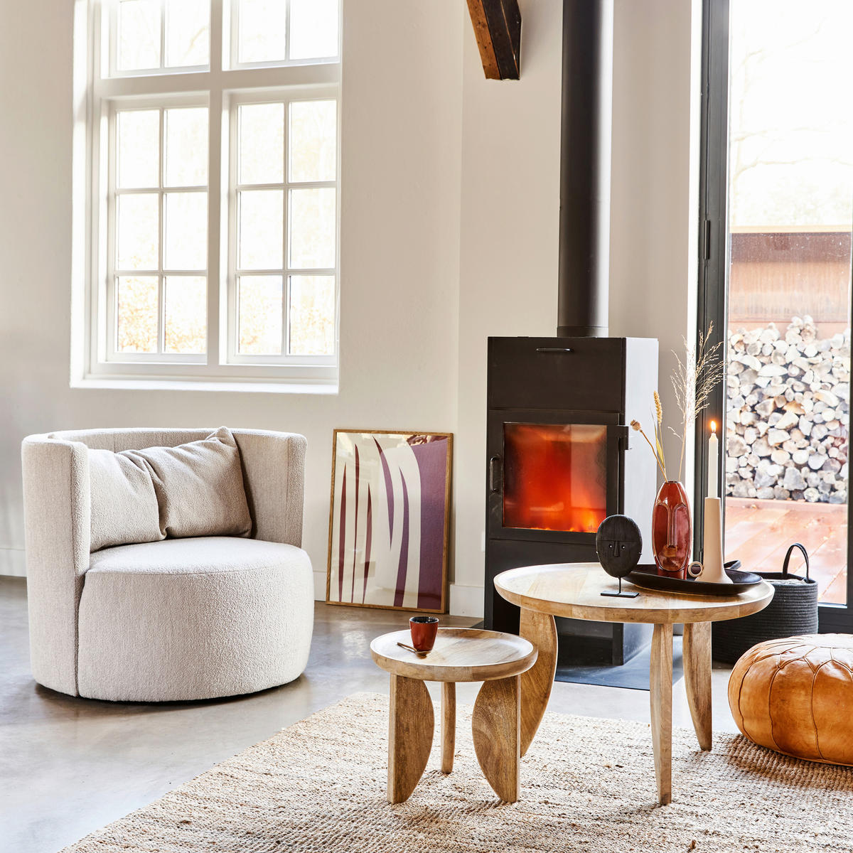 SESSEL in Bouclé Naturfarben  - Schwarz/Naturfarben, Design, Kunststoff/Textil (96/81/92cm) - Livetastic