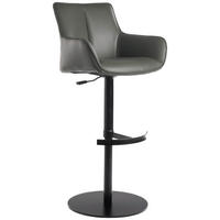 BARHOCKER Echtleder Grau, Schwarz Eisen Lederauswahl, Sitzfläche 360° drehbar, automatische Rückholfunktion  - Schwarz/Grau, Design, Leder/Metall (54/92-112/55cm) - Novel