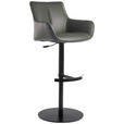 BARHOCKER Echtleder Grau, Schwarz Eisen Lederauswahl, Sitzfläche 360° drehbar, automatische Rückholfunktion  - Schwarz/Grau, Design, Leder/Metall (54/92-112/55cm) - Novel