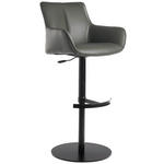 BARHOCKER Echtleder Grau, Schwarz Eisen Lederauswahl, Sitzfläche 360° drehbar, automatische Rückholfunktion  - Schwarz/Grau, Design, Leder/Metall (54/92-112/55cm) - Novel