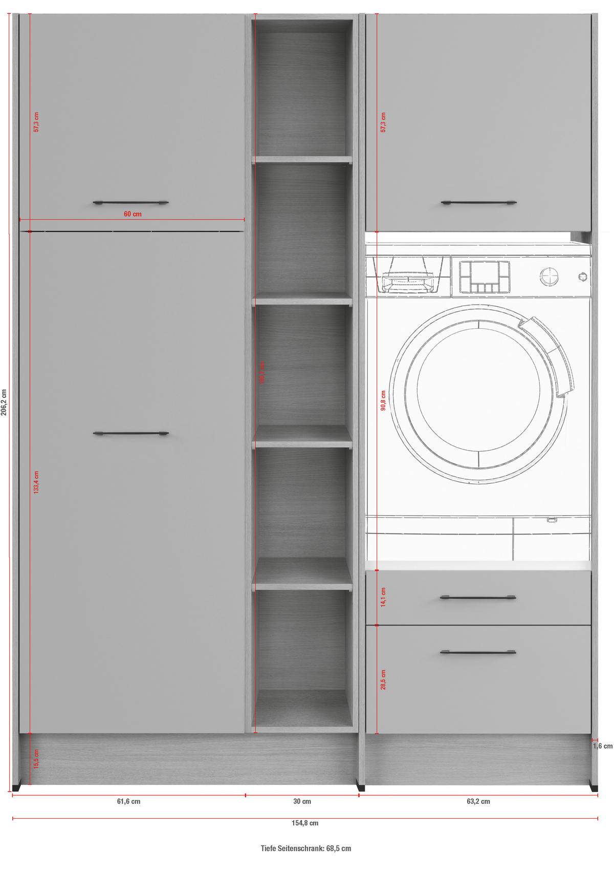 HAUSWIRTSCHAFTSRAUM  in Eichefarben, Salbeigrün  - Eichefarben/Salbeigrün, Basics, Holzwerkstoff (154,8cm) - Impuls