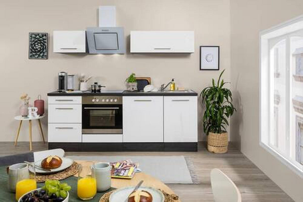 KÜCHENBLOCK 220 cm   in Grau, Weiss  - Weiss/Alufarben, Basics, Holzwerkstoff (220cm) - Respekta