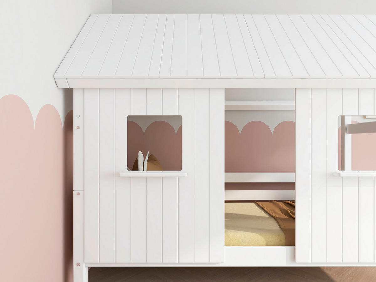 HAUSBETT 90/200 cm,  in Rosa, Weiß, Rollrost  - Rosa/Weiß, MODERN, Holz (90/200cm) - Chameo