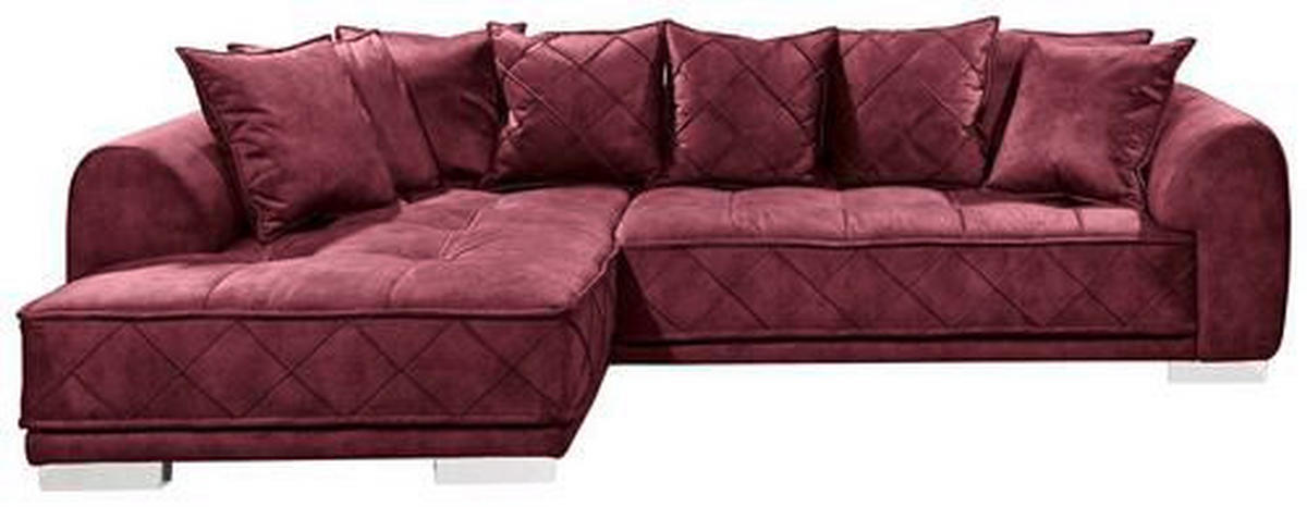 ECKSOFA in Mikrovelours Bordeaux  - Bordeaux/Silberfarben, Basics, Kunststoff/Textil (319/194cm) - MID.YOU