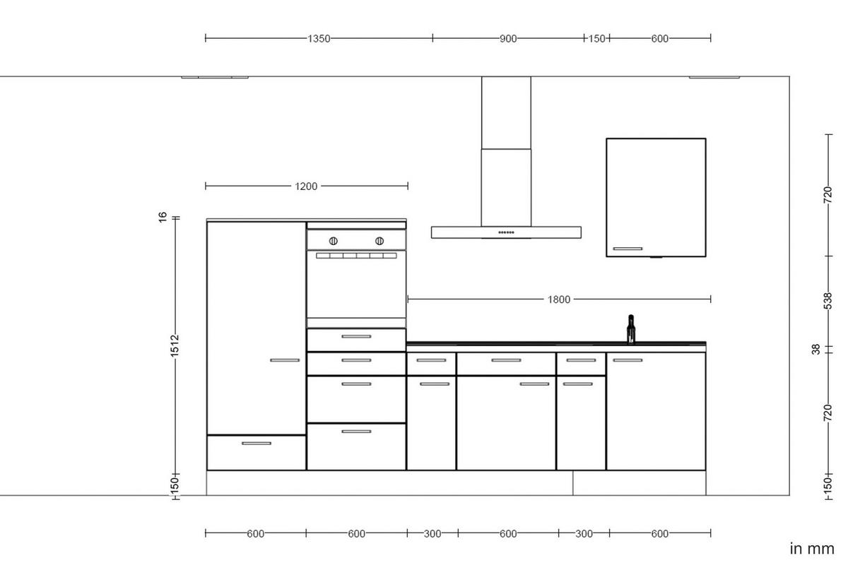 KÜCHENLEERBLOCK 300 cm   in Eichefarben, Schieferfarben  - Schieferfarben/Eichefarben, MODERN, Holzwerkstoff/Metall (300cm) - Nobilia