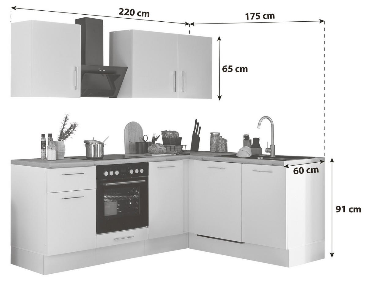 ECKKÜCHE 220/175 cm  in Weiß, Eiche Artisan  - Chromfarben/Weiß, Basics, Holzwerkstoff/Metall (220/175cm) - MID.YOU