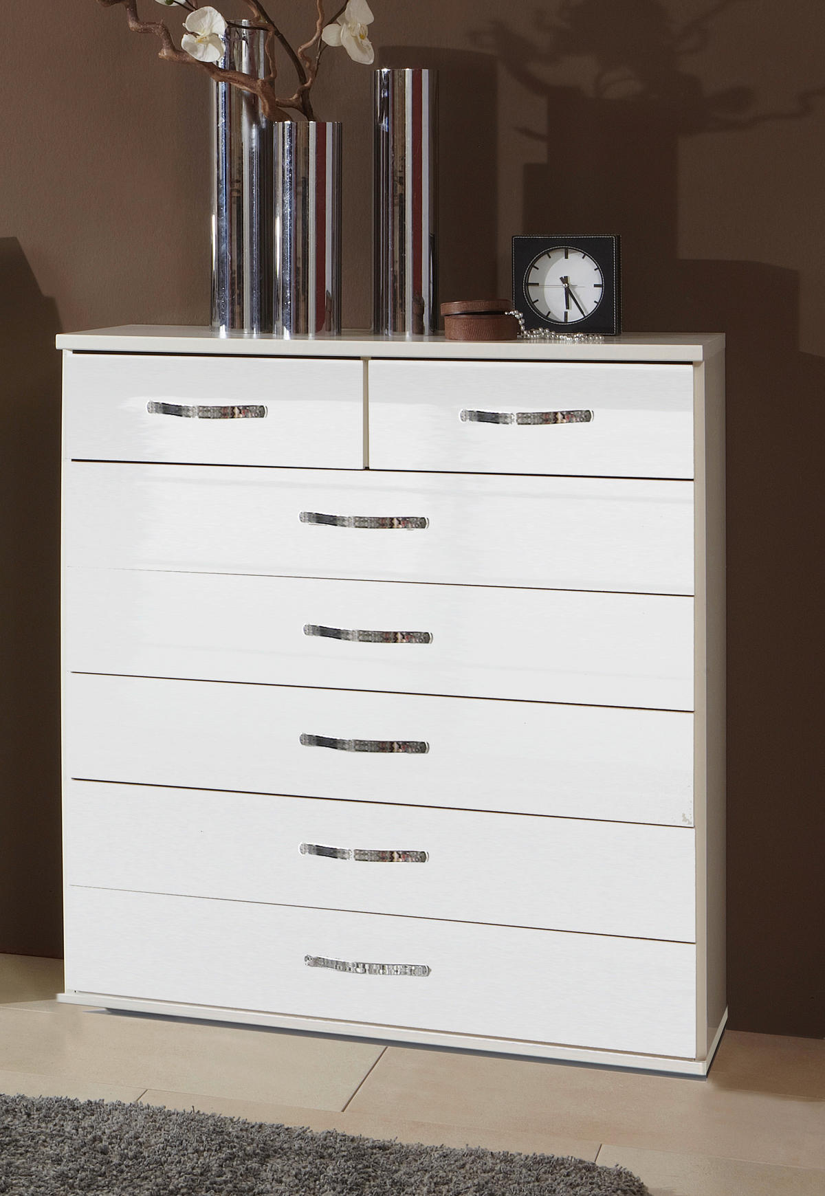 KOMMODE  in 90/106/40 cm  - Chromfarben/Weiß Hochglanz, MODERN, Holzwerkstoff/Kunststoff (90/106/40cm) - MID.YOU