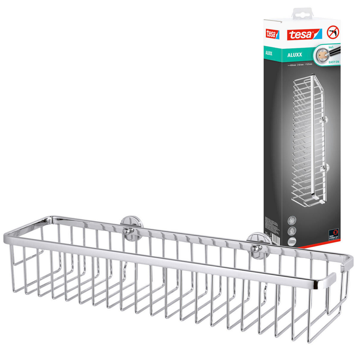 DUSCHABLAGE - Chromfarben, Basics, Metall (45/12,5/9,2cm) - Tesa