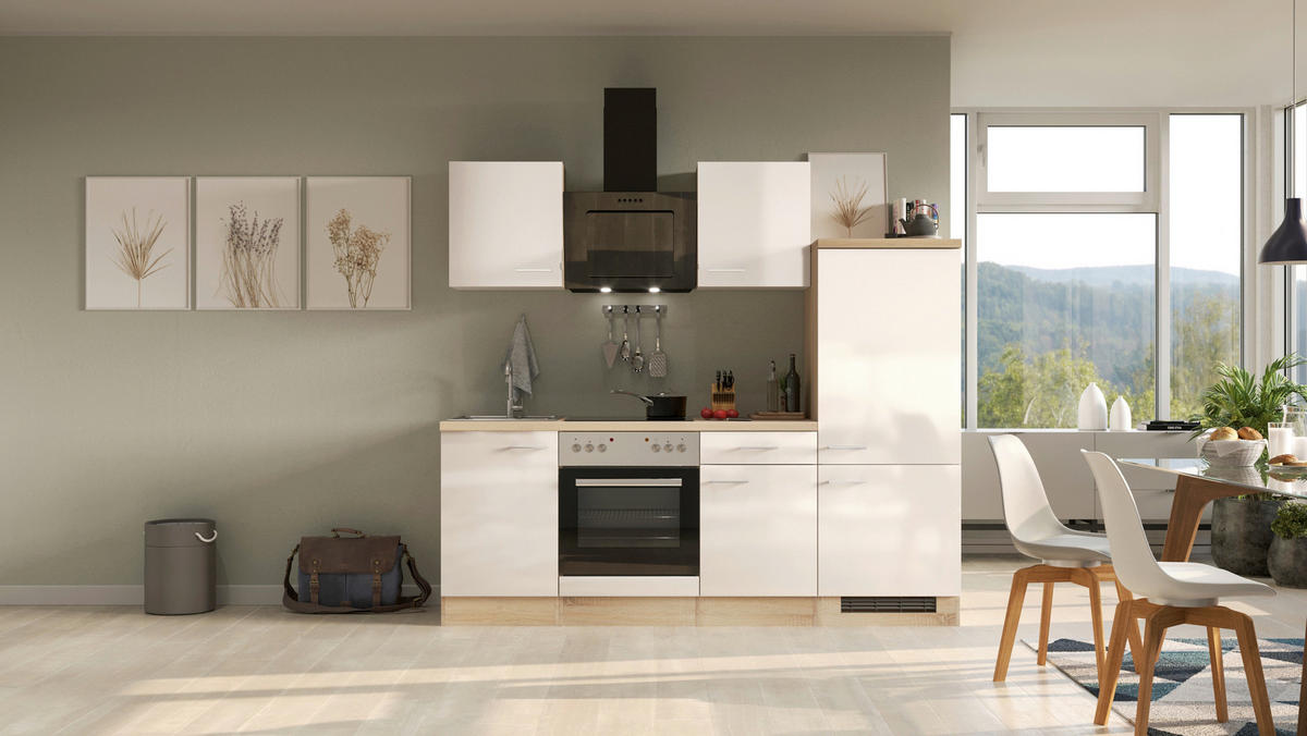 KÜCHENBLOCK 220 cm   in Kaschmir  - Kaschmir/Edelstahlfarben, MODERN, Holzwerkstoff/Metall (220cm) - FlexWell