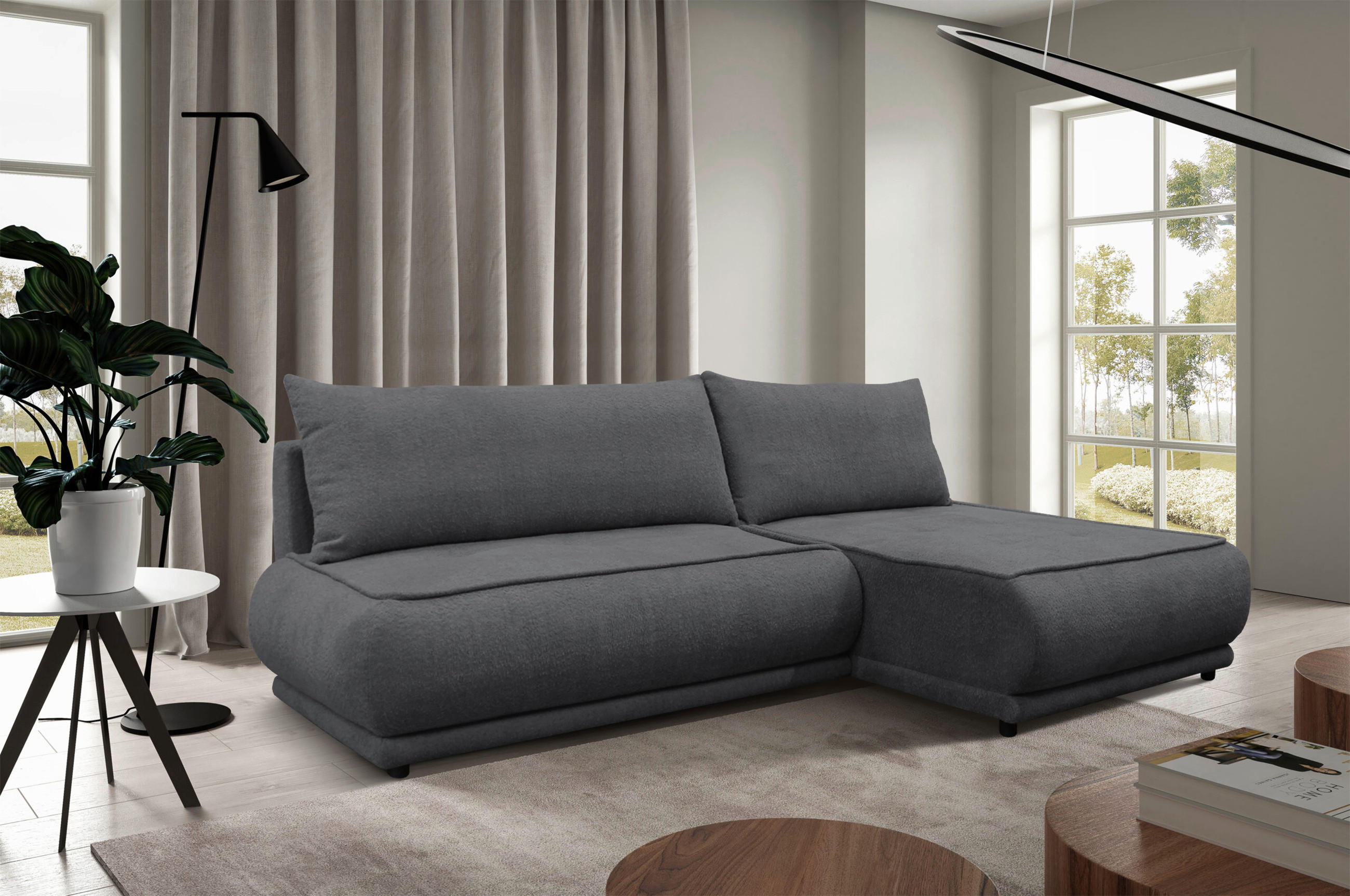 ECKSOFA PAROS Dunkelgrau Bouclé  - Dunkelgrau/Schwarz, Design, Kunststoff/Textil (277/179cm) - MID.YOU