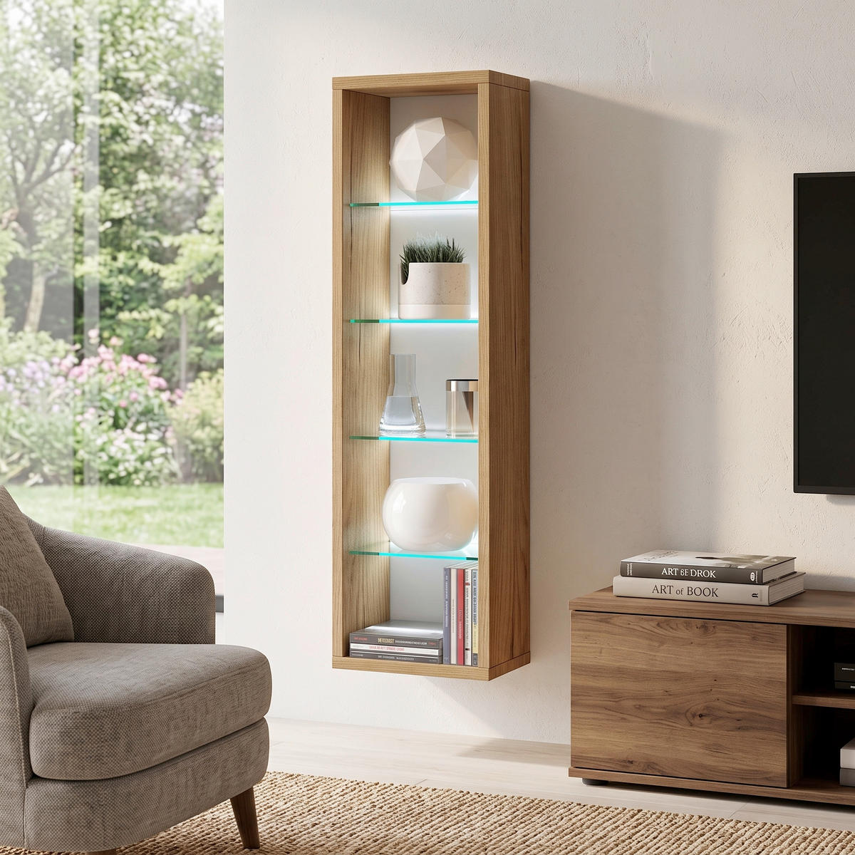 WANDREGAL 21/77/14 cm  - Honigeiche, Design, Glas/Holzwerkstoff (21/77/14cm) - MID.YOU
