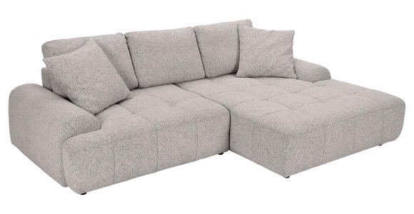 Ecksofa mit Funktion Grau Flachgewebe Zierkissen, Rückenkissen, Bettkasten, Schlaffunktion, Rücken echt, Liegefläche im Originalstoff  - Schwarz/Grau, KONVENTIONELL, Kunststoff/Textil (277/190cm) - Carryhome