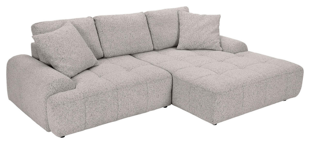 Ecksofa mit Funktion Grau Flachgewebe Zierkissen, Rückenkissen, Bettkasten, Schlaffunktion, Rücken echt, Liegefläche im Originalstoff  - Schwarz/Grau, KONVENTIONELL, Kunststoff/Textil (277/190cm) - Carryhome