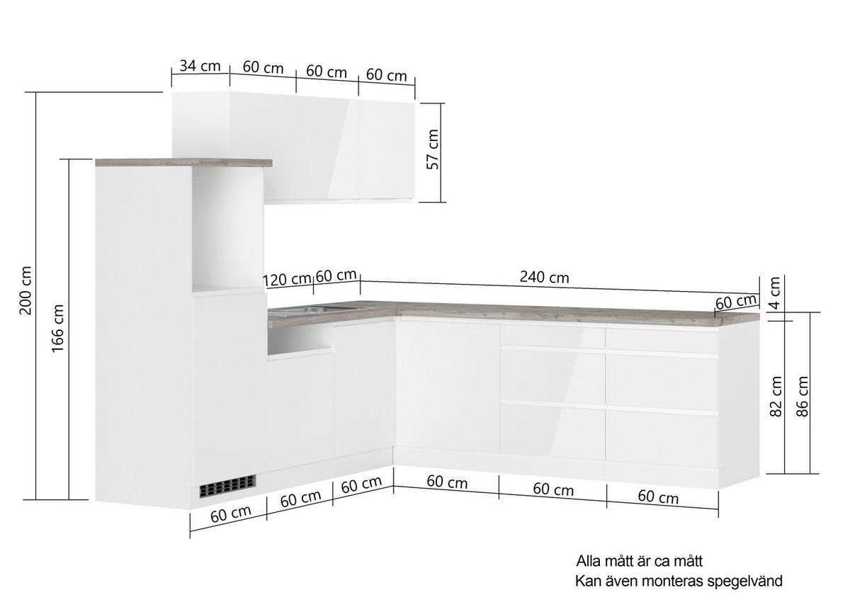 HÖRNKÖK 240/240 cm  i vit, ek Wotan, vit högglans  - vit/ek Wotan, Lifestyle, trämaterial (240/240cm) - Held