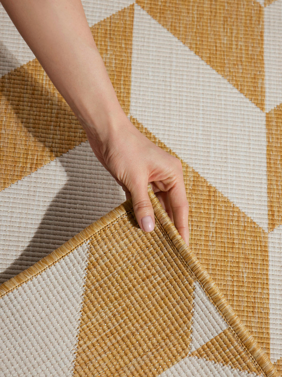 FLACHWEBETEPPICH 200/300 cm Haringey Weiß, Dunkelgelb rechteckig  - Dunkelgelb/Weiß, Design, Kunststoff (200/300cm)