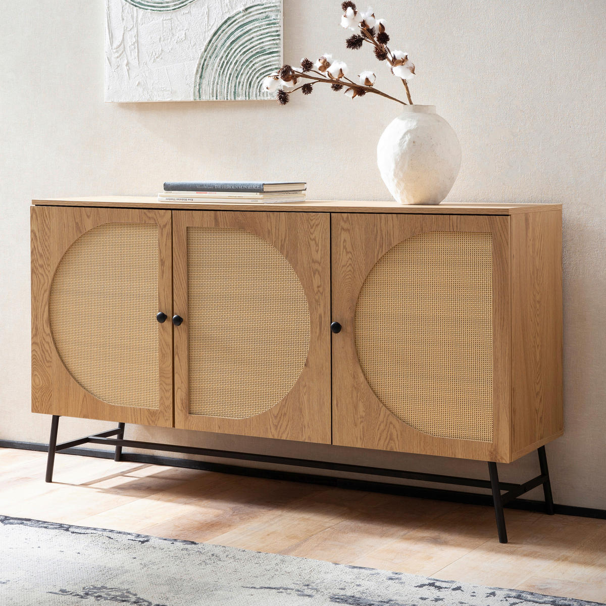 SIDEBOARD 140/80/39 cm  in Eichefarben  - Eichefarben/Schwarz, Design, Holzwerkstoff/Metall (140/80/39cm) - MID.YOU