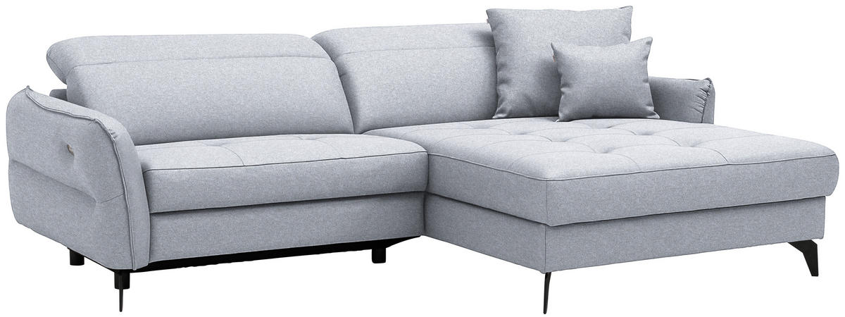 ECKSOFA Flachgewebe Hellgrau  - Hellgrau/Schwarz, Design, Textil/Metall (246/175cm) - Celina