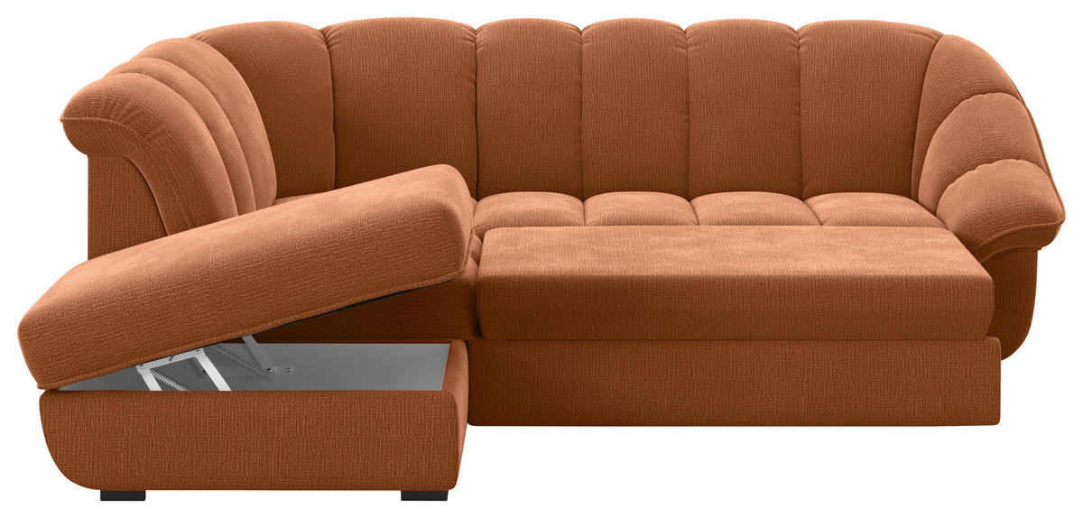 ECKSOFA Terracotta Chenille Bettkasten, Schlaffunktion, Rücken echt  - Terracotta/Schwarz, KONVENTIONELL, Kunststoff/Textil (222/260cm) - Welnova