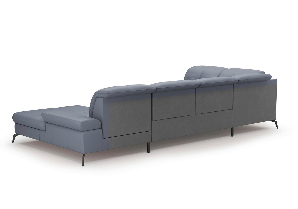 WOHNLANDSCHAFT in Vliesstoff Kombination Echtleder/Stoff Graublau  - Graublau/Schwarz, KONVENTIONELL, Leder/Textil (231/357/185cm) - Sit & More