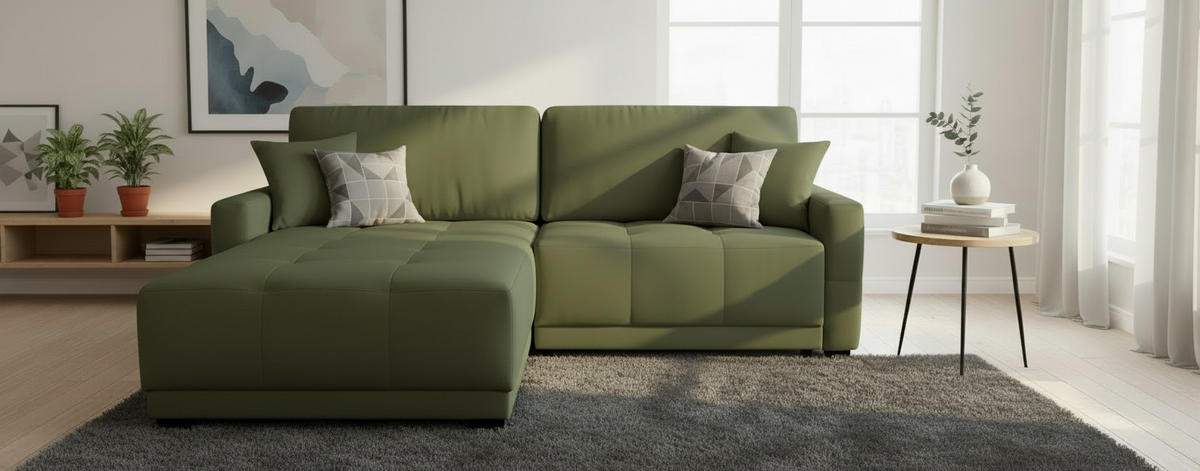 ECKSOFA Olivgrün Chenille, Struktur  - Olivgrün, Design, Textil (237/186cm) - MID.YOU