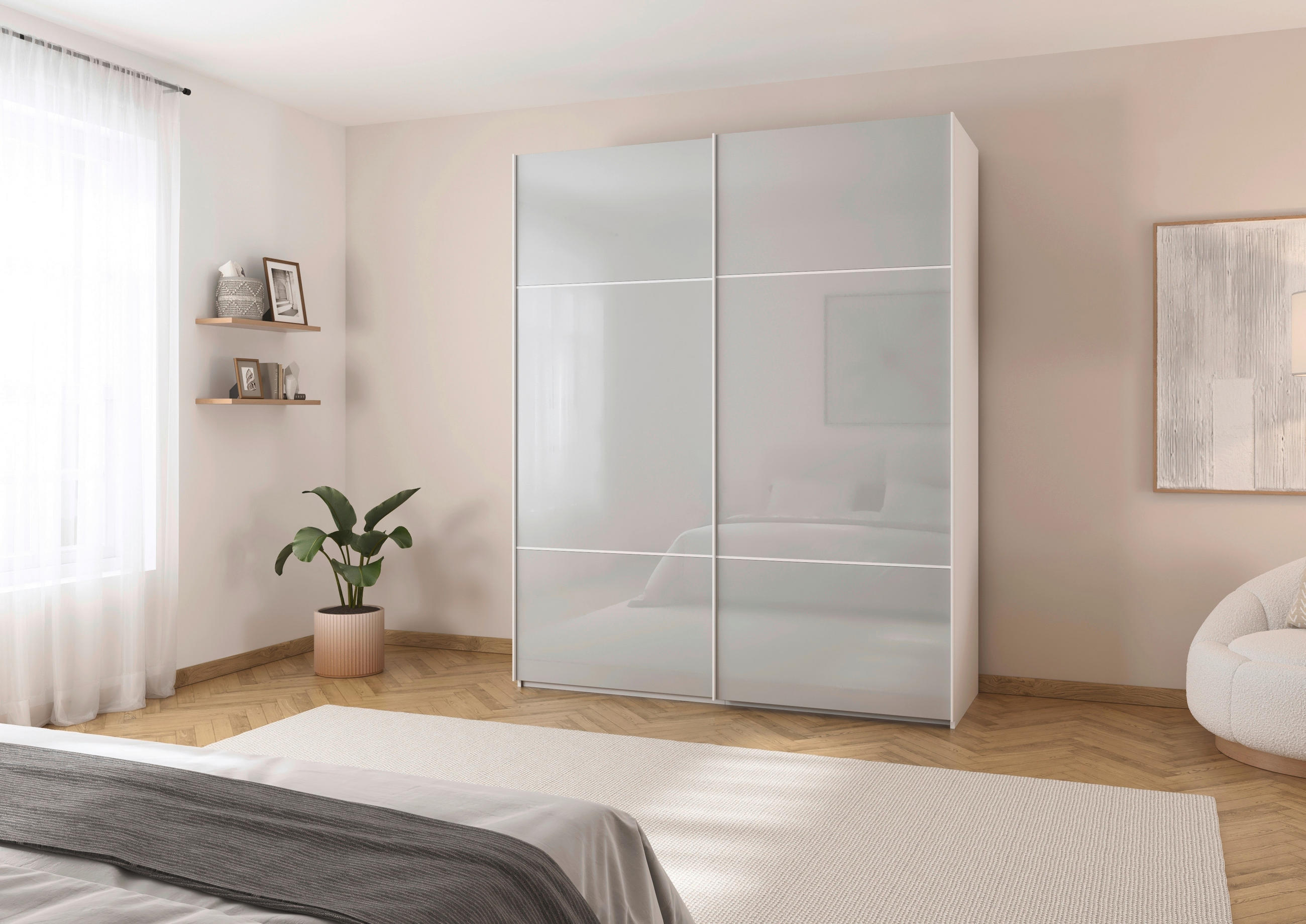 SCHWEBETÜRENSCHRANK in Grau, Weiss  - Weiss/Grau, Konventionell, Glas/Holzwerkstoff (162/223/68cm) - Novel