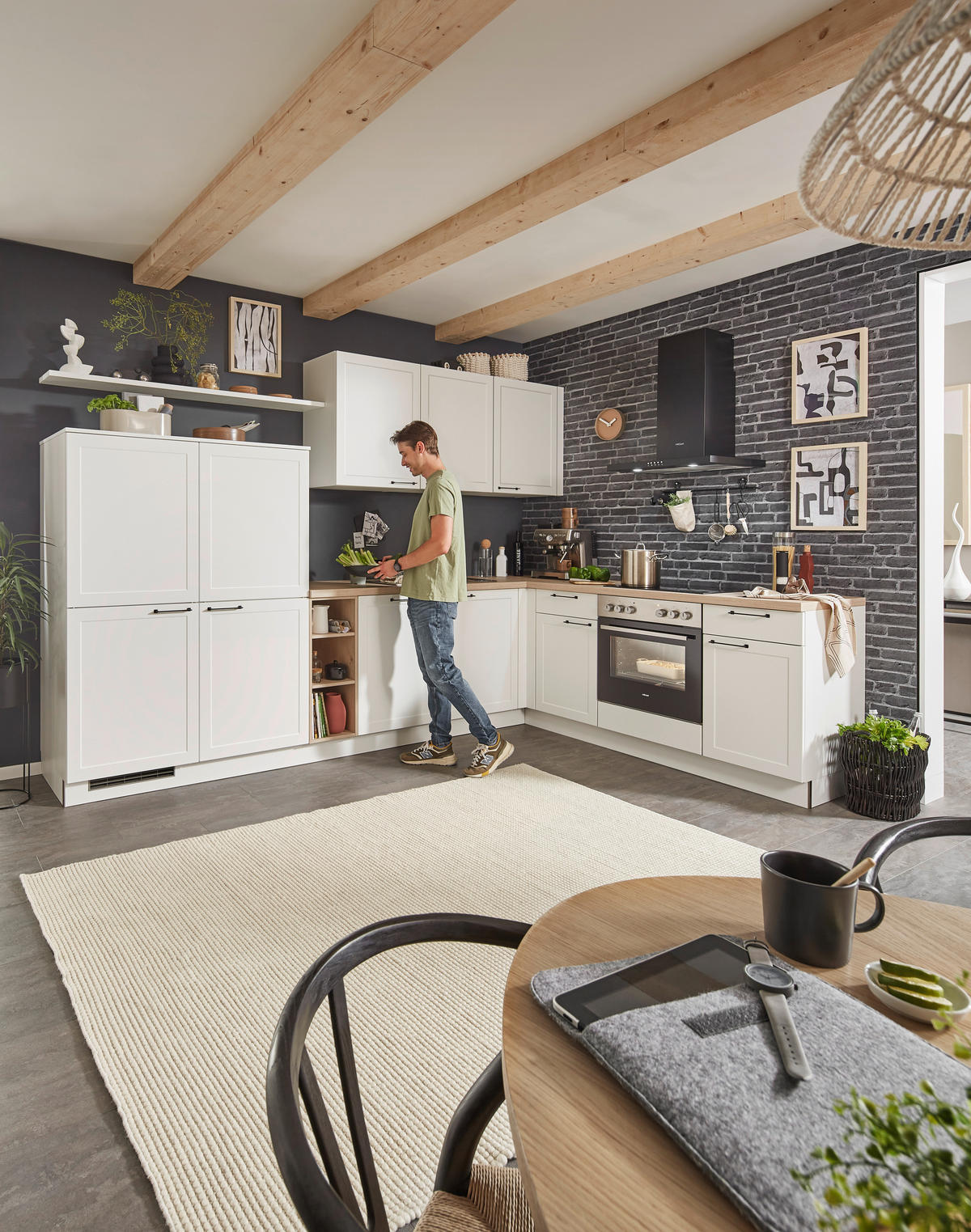 EINBAUKÜCHE   - Weiß, ROMANTIK / LANDHAUS, Holzwerkstoff/Metall - Welnova