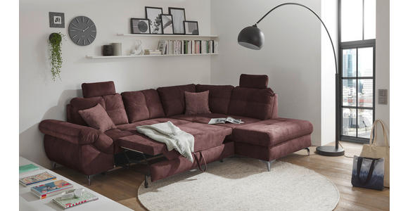 ECKSOFA Aubergine Velours  - Aubergine/Schwarz, KONVENTIONELL, Kunststoff/Textil (275/218cm) - Carryhome