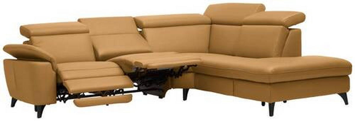 ECKSOFA in Echtleder Cognac  - Cognac/Schwarz, Design, Leder/Metall (285/239cm) - Cantus