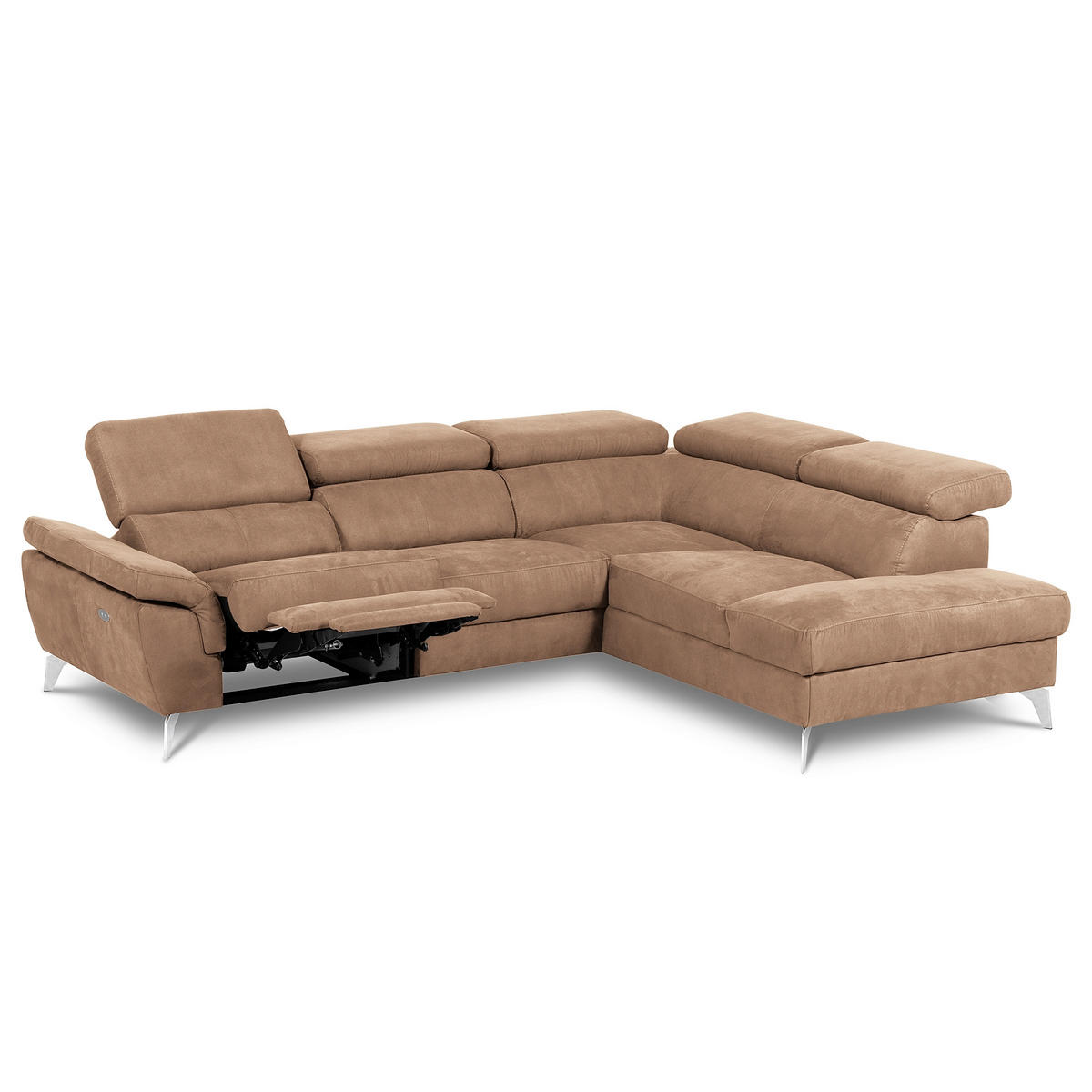ECKSOFA SONO in Lederlook Hellbraun Armteilverstellung, Kopfteilverstellung  265/210 cm  - Chromfarben/Hellbraun, Design, Textil/Metall (265/210cm) - Livetastic
