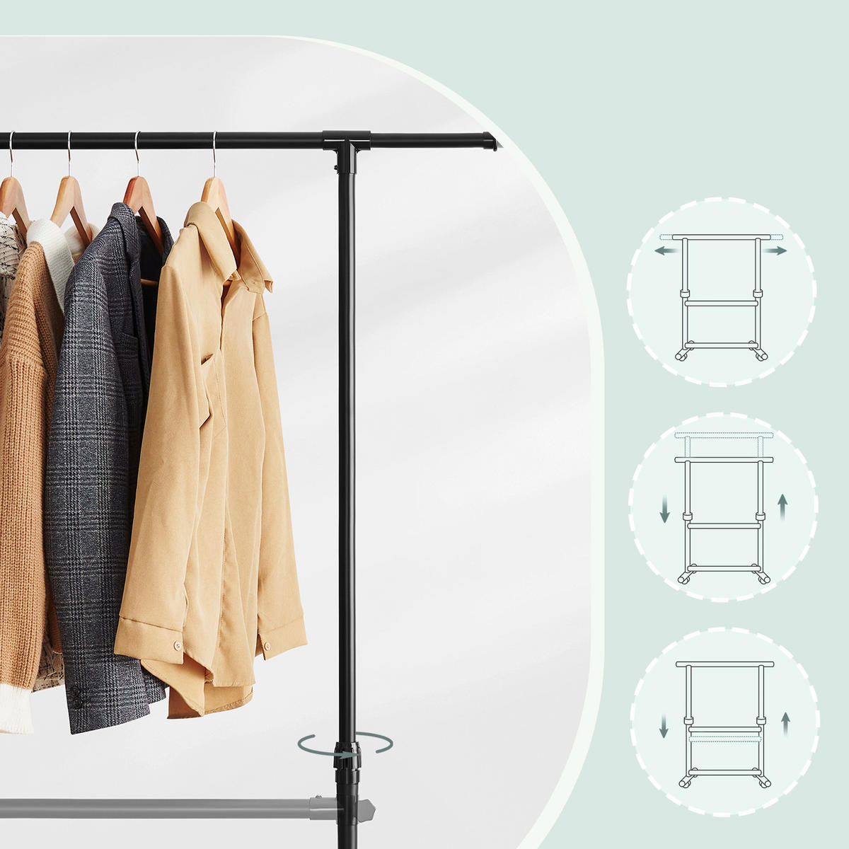 KLEIDERWAGEN in Schwarz 101-165/115-180/49 cm   - Schwarz, Trend, Kunststoff/Metall (101-165/115-180/49cm) - Boxxx