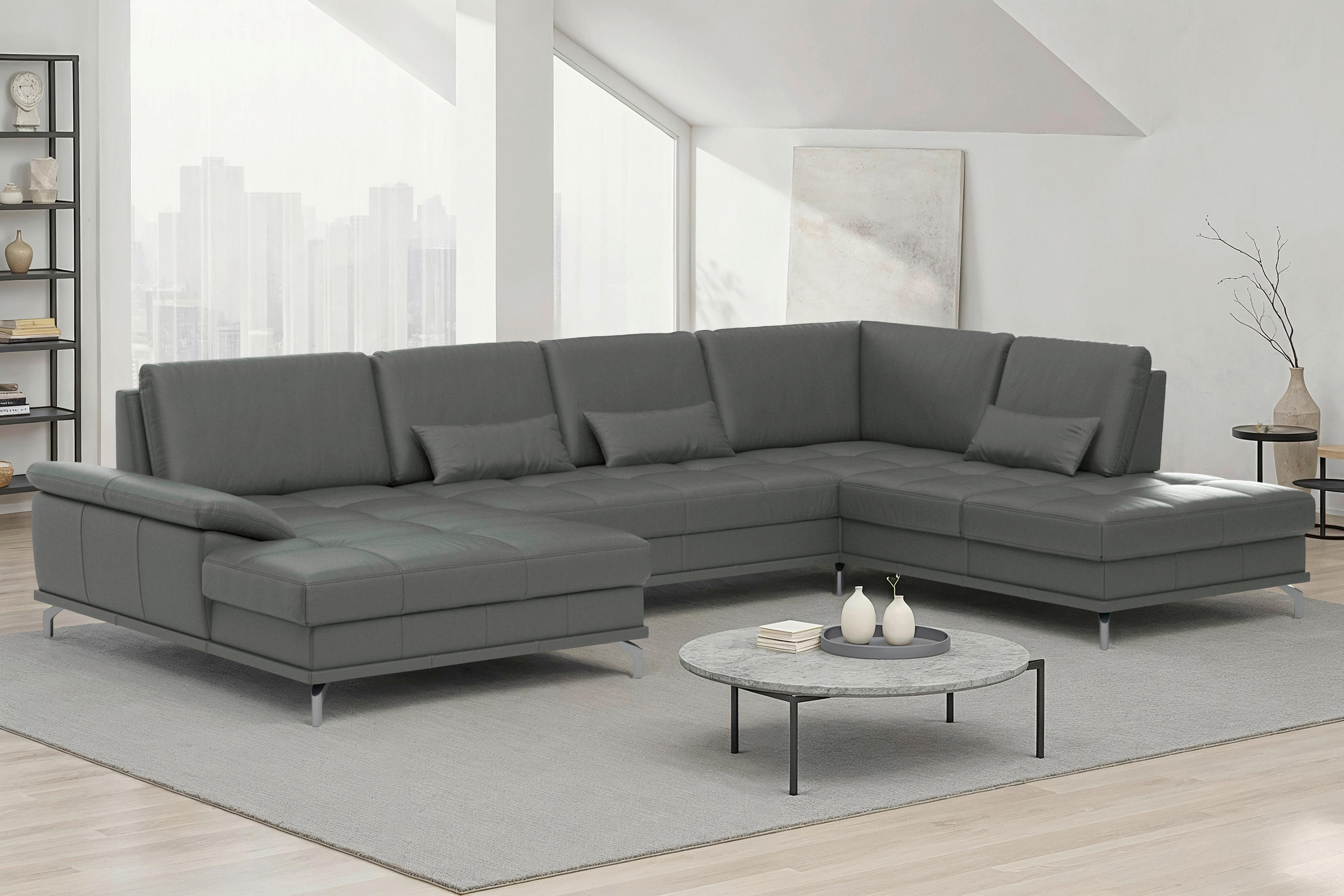 WOHNLANDSCHAFT COSTELLO E Anthrazit Echtleder  - Anthrazit/Schwarz, Basics, Leder/Textil (176/363/223cm) - Sit & More