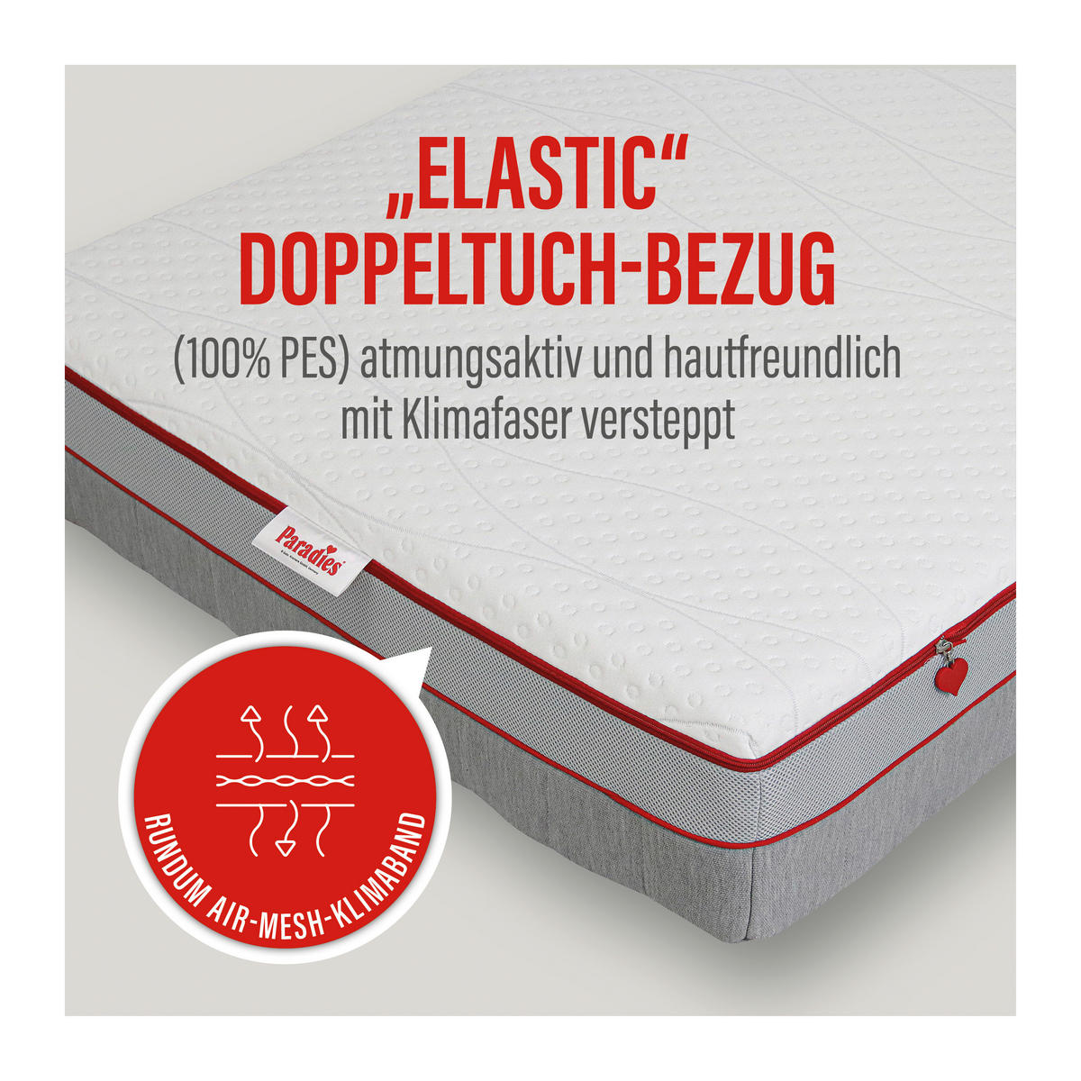 TASCHENFEDERKERNMATRATZE 180/200 cm, Höhe ca.: 22 cm, H2 = mittel, 7-Zonen - Weiß/Grau, KONVENTIONELL, Textil (180/200cm) - Paradies