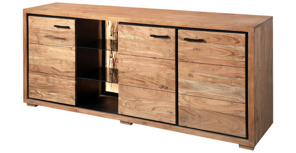 SIDEBOARD in 175/78/40 cm - Schwarz/Akaziefarben, LIFESTYLE, Glas/Holz (175/78/40cm) - Landscape