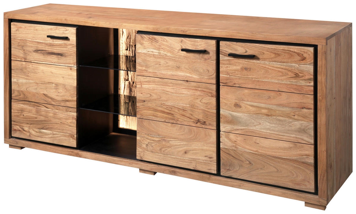 SIDEBOARD  in 175/78/40 cm  - Schwarz/Akaziefarben, LIFESTYLE, Glas/Holz (175/78/40cm) - Landscape