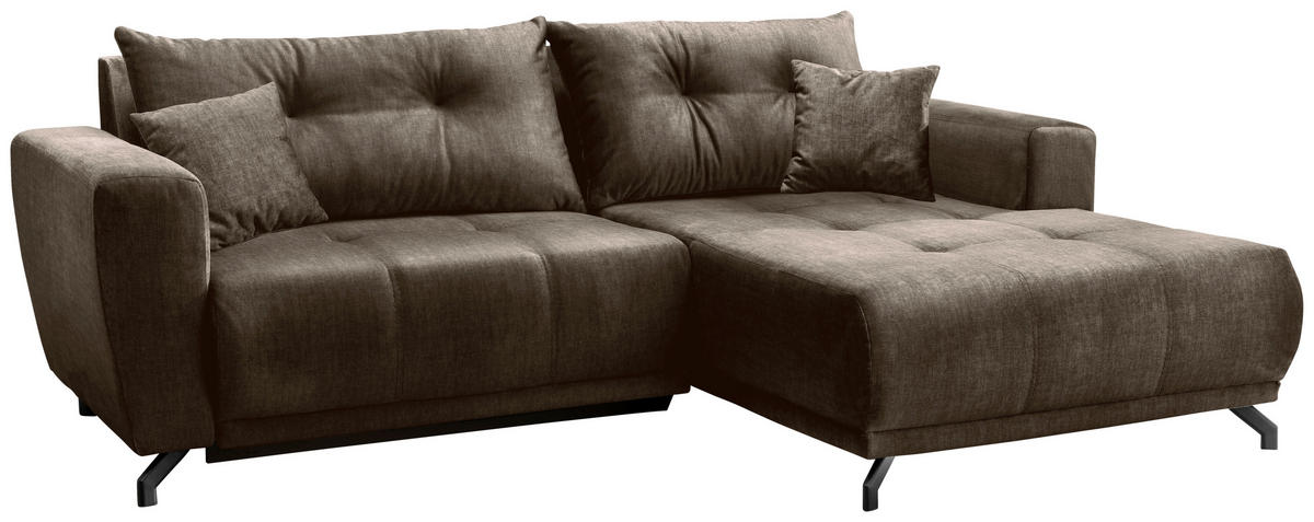 ECKSOFA in Velours Braun  246/177 cm  - Schwarz/Braun, MODERN, Textil/Metall (246/177cm) - MID.YOU