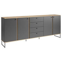 KOMODA, antracit, barve hrasta  - črna/barve hrasta, Basics, kovina/umetna masa (225/89/38cm) - Xora