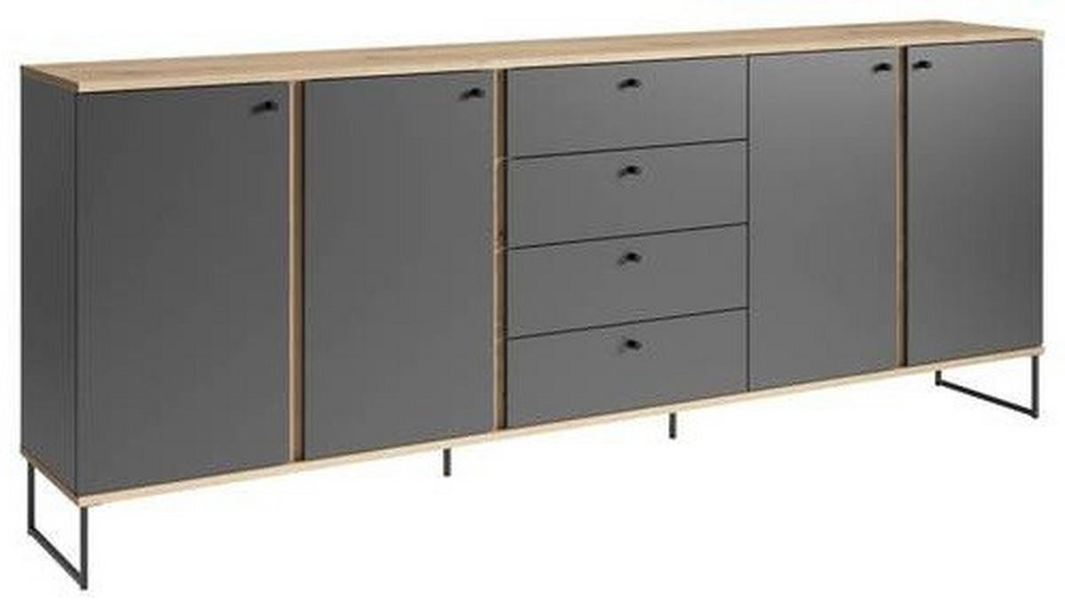 KOMODA, antracit, barve hrasta  - črna/barve hrasta, Basics, kovina/umetna masa (225/89/38cm) - Xora