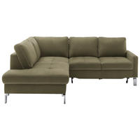ECKSOFA Mikrofaser Olivgrün  - Chromfarben/Beige, Design, Textil/Metall (200/229cm) - Pure Home Lifestyle